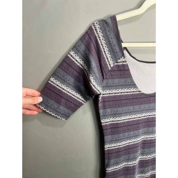 Free People Striped Bodycon Scoop Neck Mini Dress Purple Boho Sz L Cocktail - Picture 7 of 16